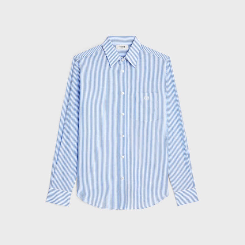 Blanc/Bleu Celine loose in striped cotton linen Shirts | CL-592175