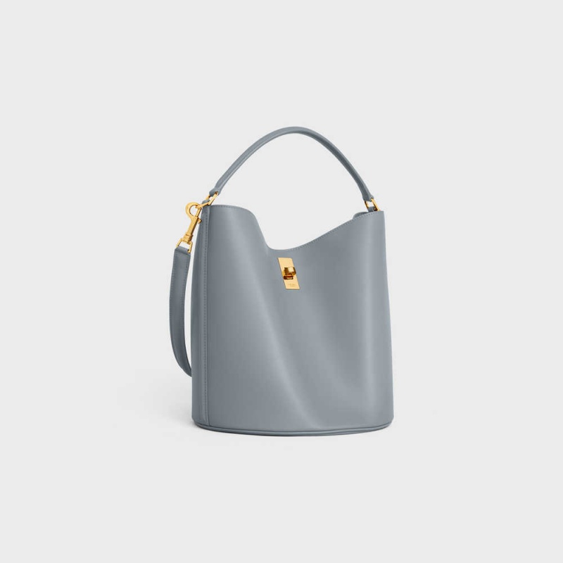 Blue Grey Celine Bucket Bag in Smooth Calfskin 16 | CL-593255