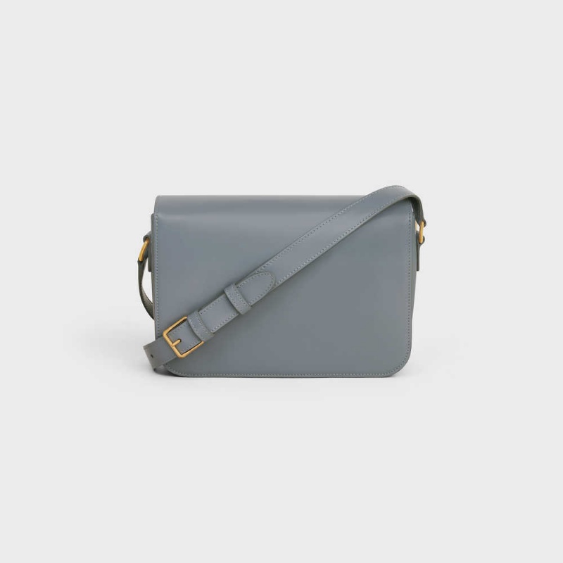 Blue Grey Celine Classique Bag in shiny calfskin Triomphe | CL-593187