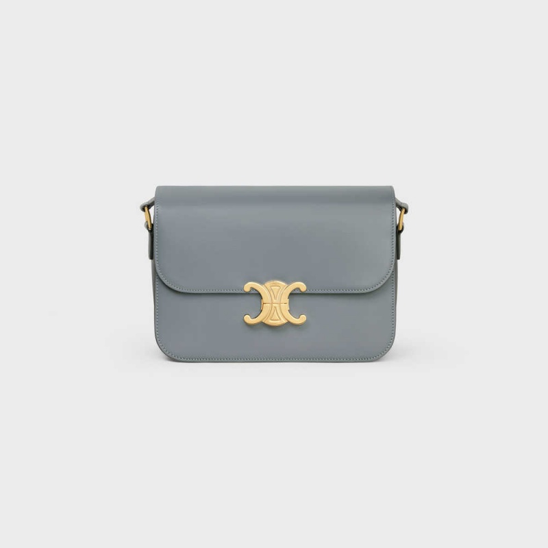 Blue Grey Celine Classique Bag in shiny calfskin Triomphe | CL-593187