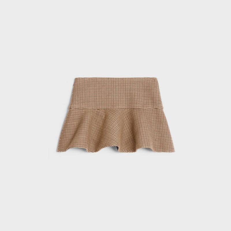 Bordeaux / Beige / Black Celine mini in double houndstooth wool Skirts | CL-592866