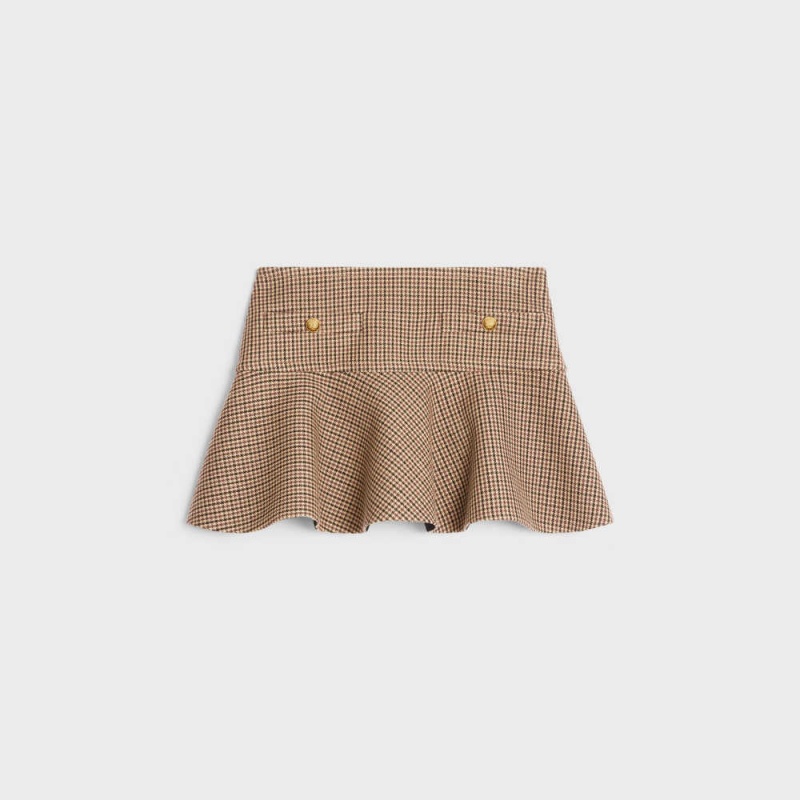 Bordeaux / Beige / Black Celine mini in double houndstooth wool Skirts | CL-592866