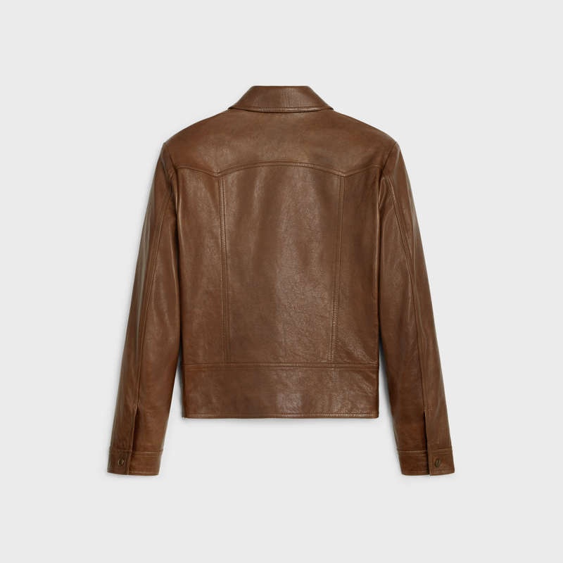 Brown Celine western blouson in wax-effect Leather | CL-591922