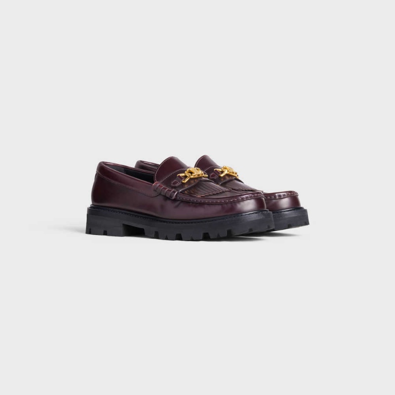 Burgundy Celine MARGARET WITH TRIOMPHE CHAIN in POLISHED BULL Loafers | CL-592522