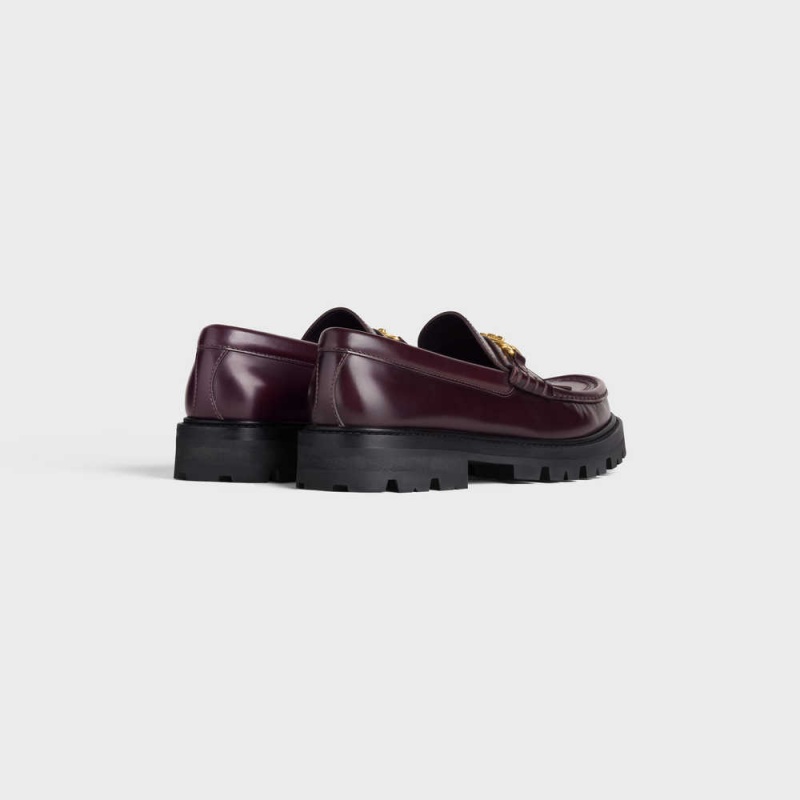 Burgundy Celine MARGARET WITH TRIOMPHE CHAIN in POLISHED BULL Loafers | CL-592522