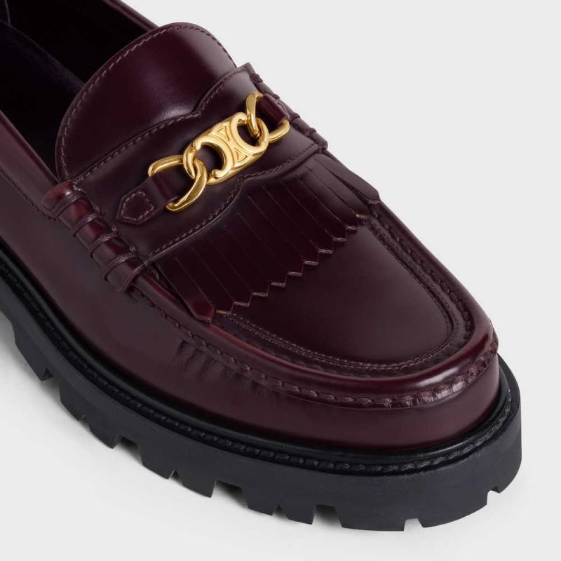 Burgundy Celine MARGARET WITH TRIOMPHE CHAIN in POLISHED BULL Loafers | CL-592522