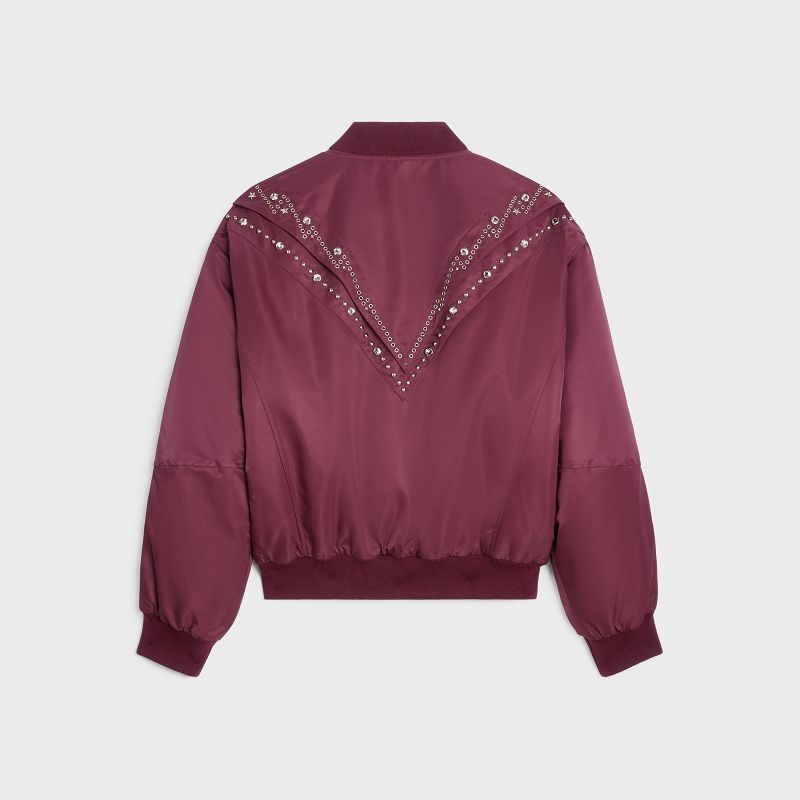 Burgundy Celine embroidered bomber in nylon Blousons | CL-591958