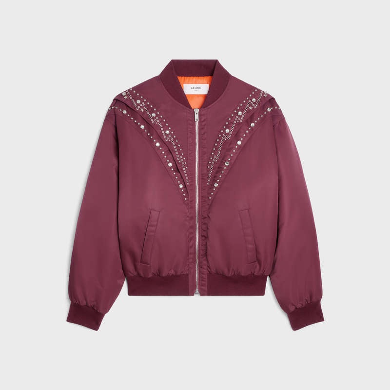 Burgundy Celine embroidered bomber in nylon Blousons | CL-591958