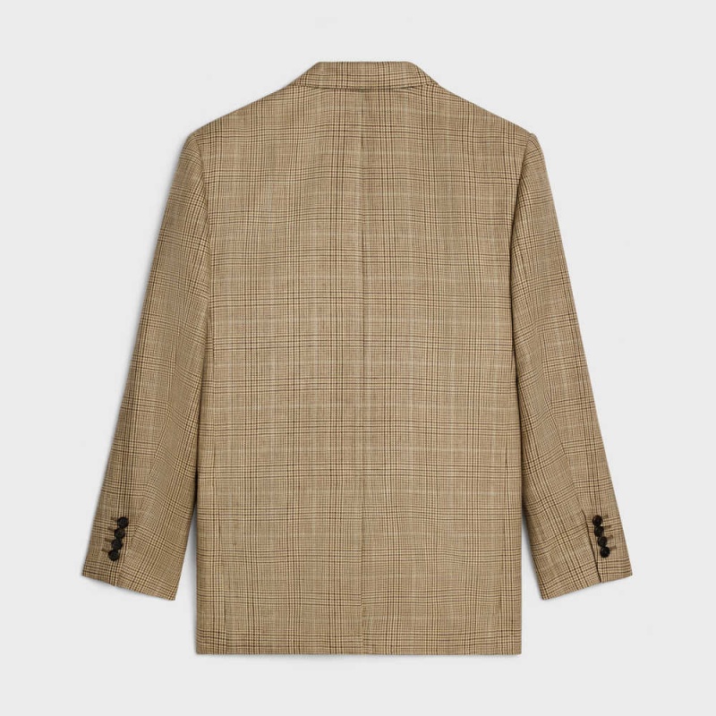 CAMEL/GRIS/MARRON Celine jude in prince of wales wool and linen Jackets | CL-592664