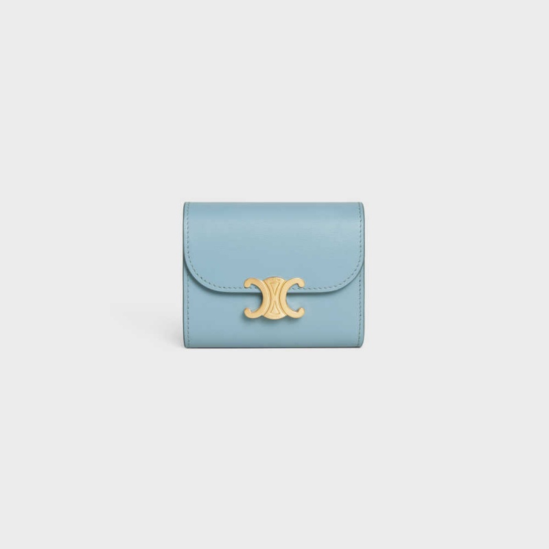 California Blue Celine Small TRIOMPHE in Shiny calfskin Wallets | CL-592972