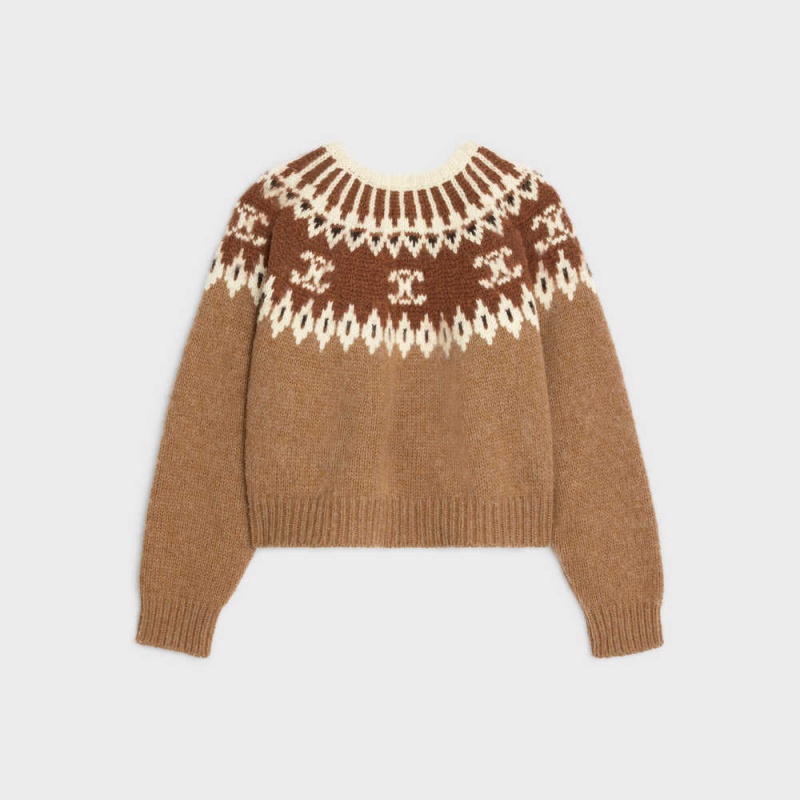 Camel Celine crew neck in triomphe fair isle wool Knitwear | CL-592706