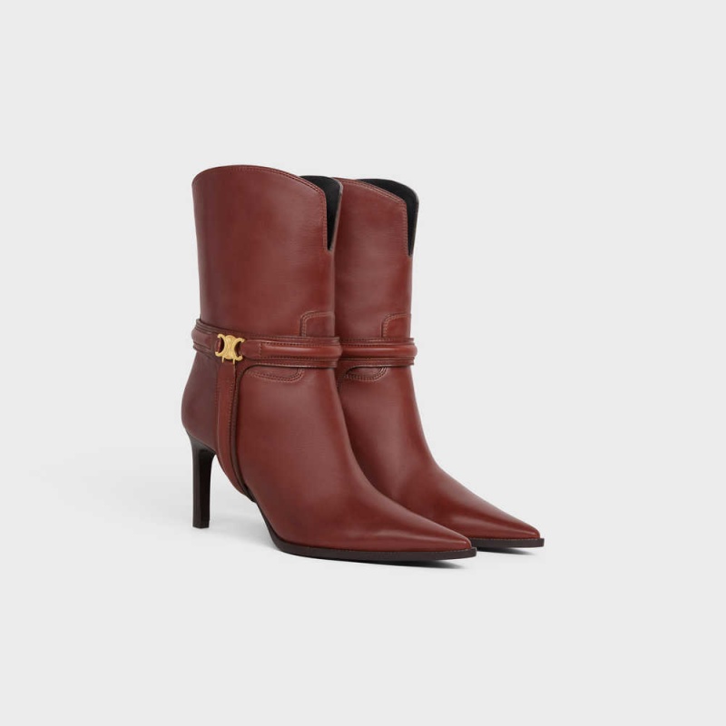 Caramel Celine VERNEUIL TRIOMPHE HARNESS LOW in Calfskin Boots | CL-592492