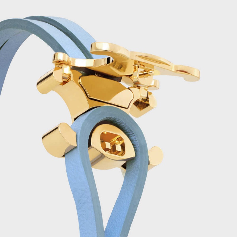 Celeste / Gold Celine Triomphe Clasp in Brass with Gold Finish and Celeste Smooth Calfskin Bracelets | CL-592204