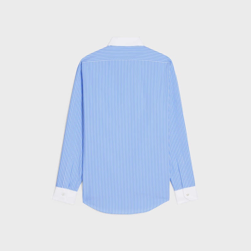 Ciel/Blanc Celine loose with inverted collar in striped cotton Shirts | CL-592173