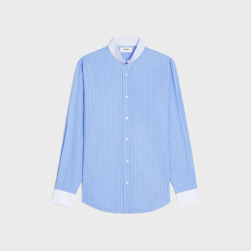 Ciel/Blanc Celine loose with inverted collar in striped cotton Shirts | CL-592173