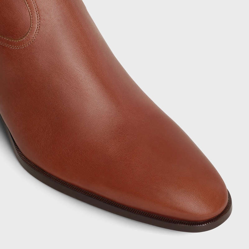 Cognac Celine WESTERN ZIPPED ISAAC in Calfskin Boots | CL-591862