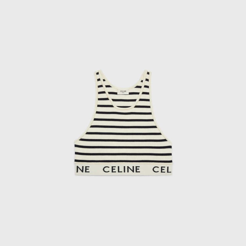 Cream / Navy Celine MESH SPORTS BRA Sweatshirts | CL-592809