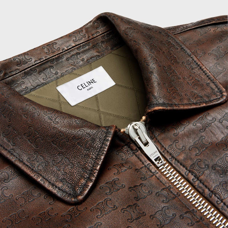 Dark Brown Celine aviator blouson in embossed Leather | CL-591928