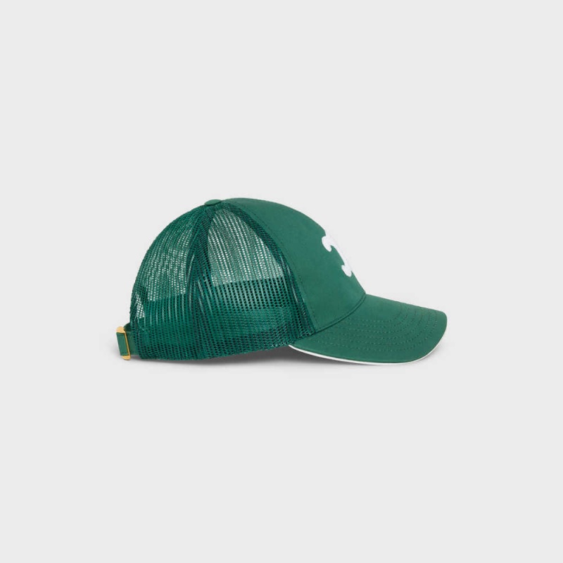 Dark Green / White Celine BASEBALL IN COTTON Cap | CL-592354