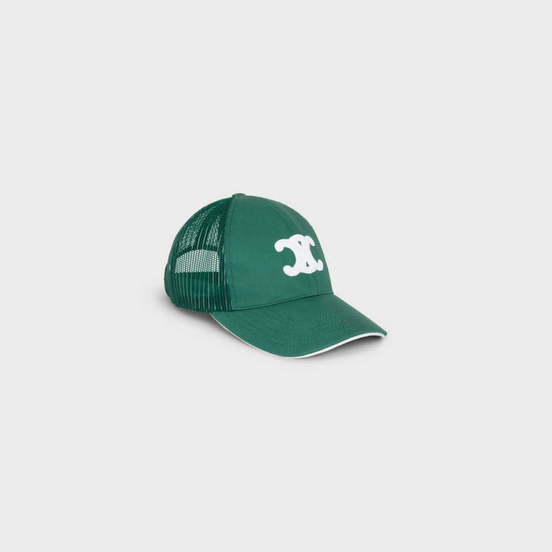 Dark Green / White Celine BASEBALL IN COTTON Cap | CL-592354