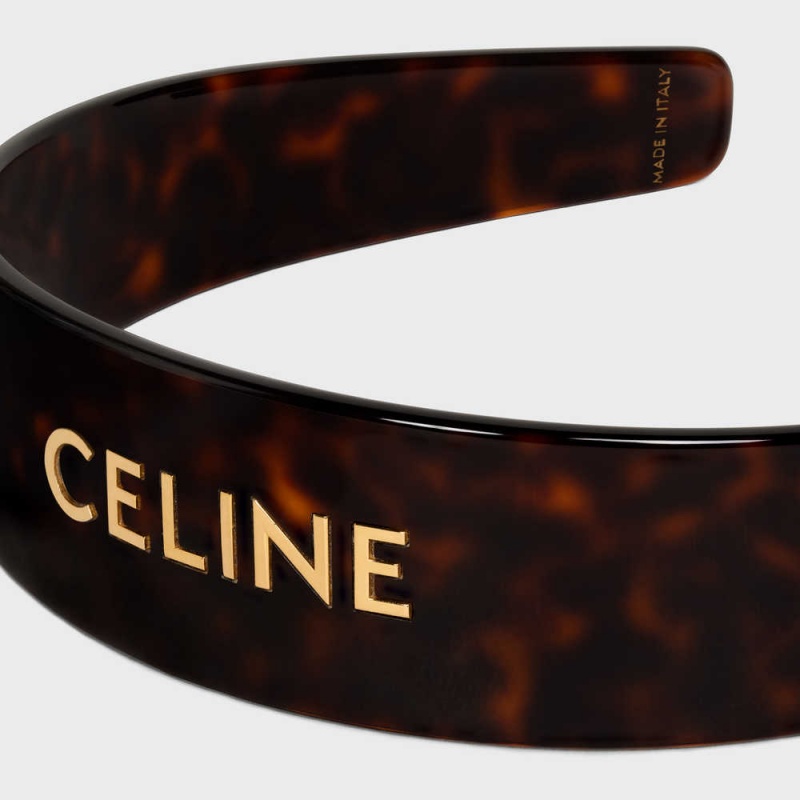 Dark Havana / Gold Celine Headband in Dark Havana Acetate and Brass with Gold finish Hair Accessories | CL-592336