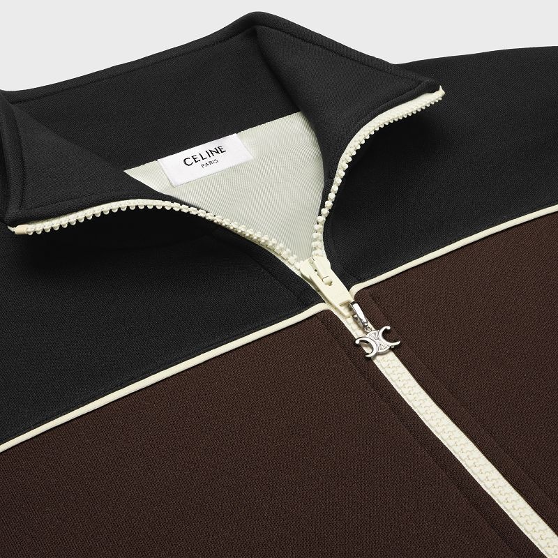 Ecru / dark brown / black Celine Tracksuit in double face jersey Blousons | CL-591945