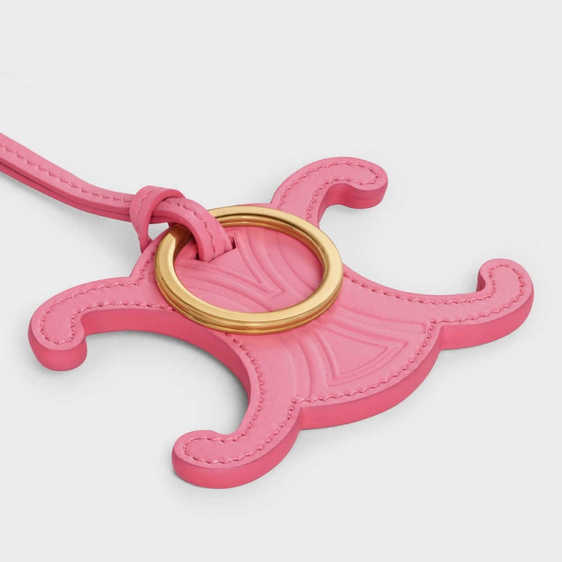 Flamingo Celine TRIOMPHE KEYRING CHARM IN SMOOTH CALFSKIN Leather Goods Accessories | CL-592898