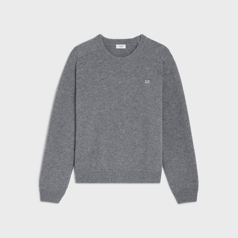 GREY / OFF WHITE Celine triomphe crew neck in cashmere wool Knitwear | CL-592098