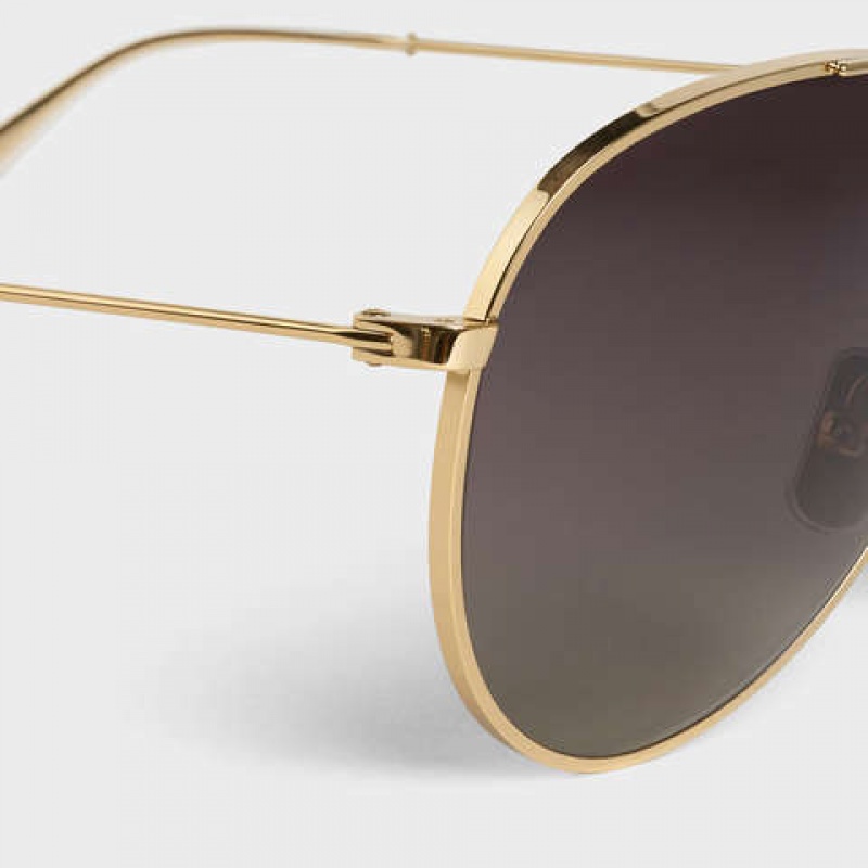 Gold/Gradient Grey Celine METAL FRAME 01 IN METAL WITH POLARIZED LENSES Sunglasses | CL-591758