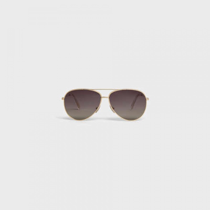 Gold/Gradient Grey Celine METAL FRAME 01 IN METAL WITH POLARIZED LENSES Sunglasses | CL-591758