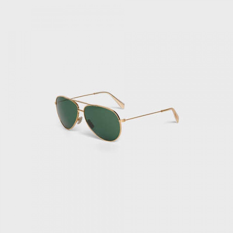 Gold/Green Celine METAL FRAME 01 IN METAL WITH MINERAL GLASS LENSES Sunglasses | CL-591757