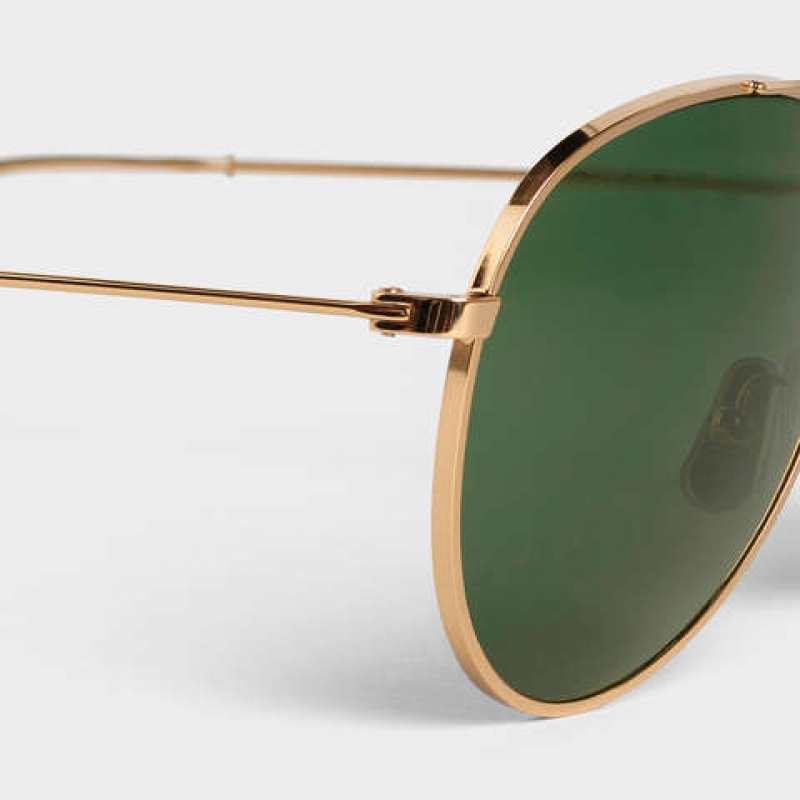 Gold/Green Celine METAL FRAME 01 IN METAL WITH MINERAL GLASS LENSES Sunglasses | CL-591757