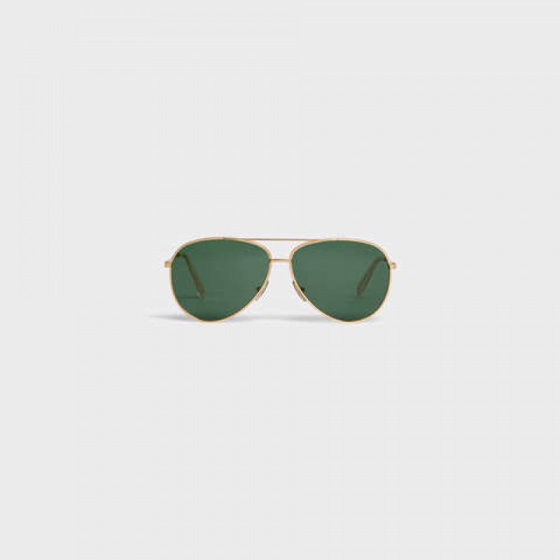 Gold/Green Celine METAL FRAME 01 IN METAL WITH MINERAL GLASS LENSES Sunglasses | CL-591757