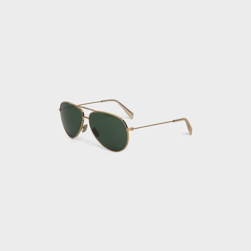 Gold/Green Celine METAL FRAME 02 IN METAL WITH MINERAL GLASS LENSES Sunglasses | CL-592410