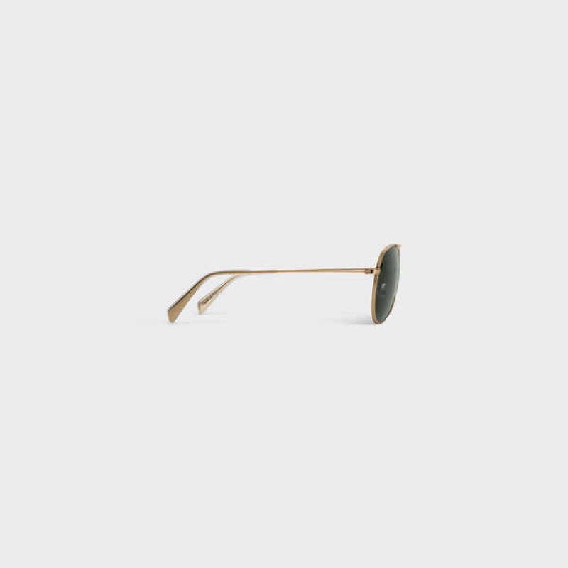 Gold/Green Celine METAL FRAME 02 IN METAL WITH MINERAL GLASS LENSES Sunglasses | CL-592410