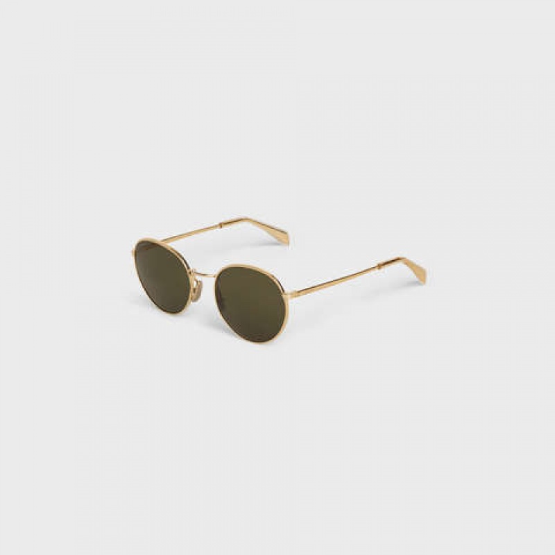 Gold/Green Celine Metal Frame 06 in Metal with Mineral Glass Lenses Sunglasses | CL-591759