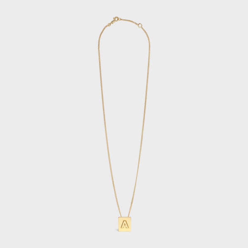 Gold Celine Alphabet A in Brass with Gold finish Necklaces | CL-592264