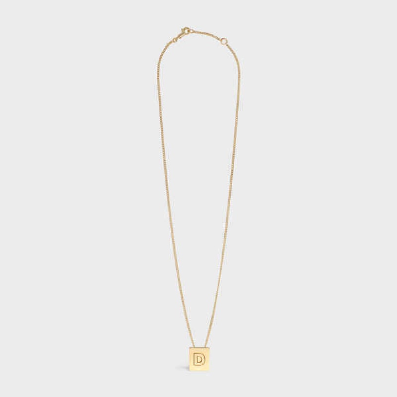 Gold Celine Alphabet D in Brass with Gold finish Necklaces | CL-592267