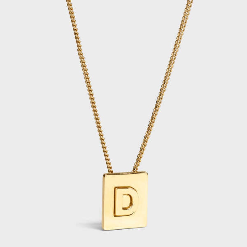 Gold Celine Alphabet D in Brass with Gold finish Necklaces | CL-592267