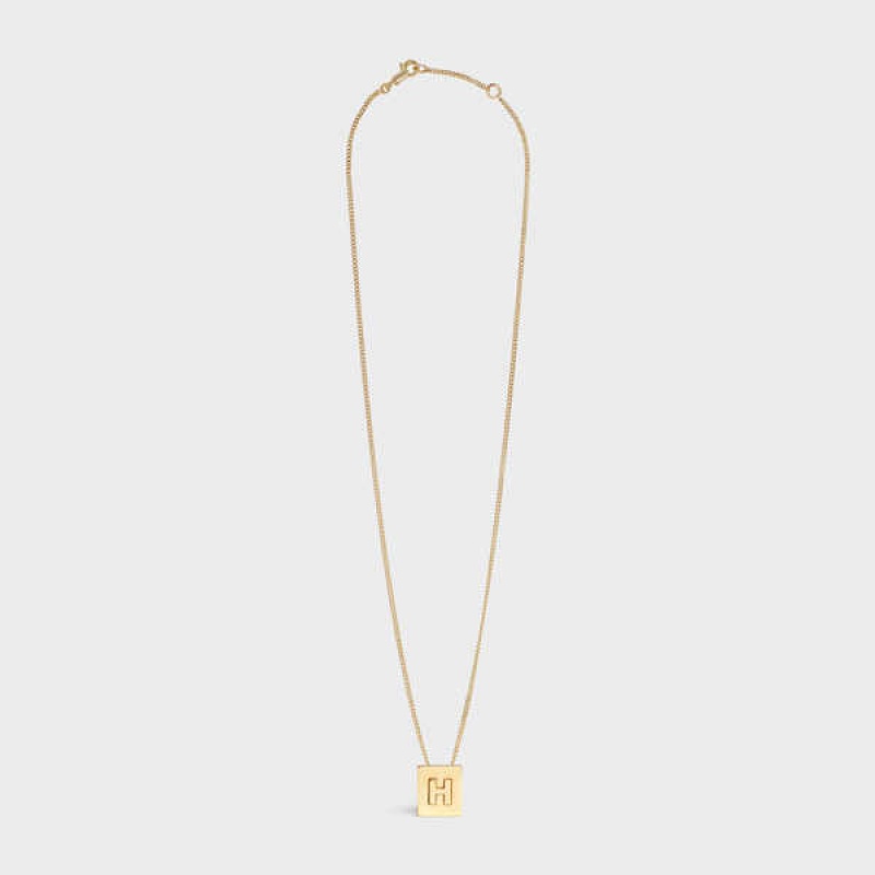 Gold Celine Alphabet H in Brass with Gold finish Necklaces | CL-592271