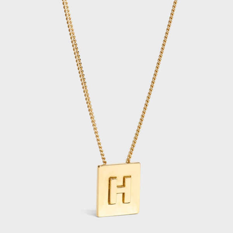 Gold Celine Alphabet H in Brass with Gold finish Necklaces | CL-592271