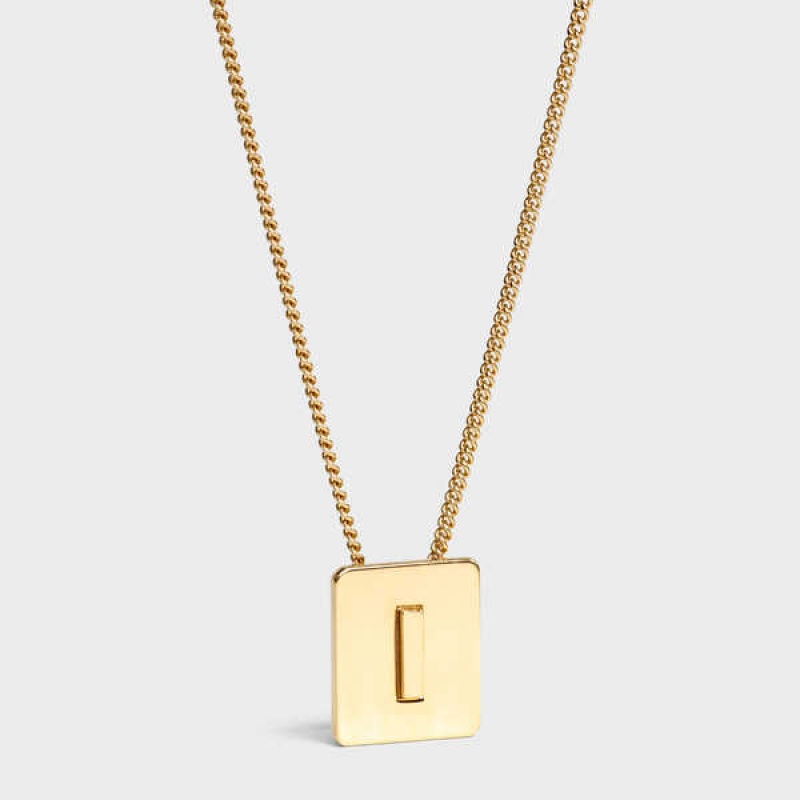 Gold Celine Alphabet I in Brass with Gold finish Necklaces | CL-592272