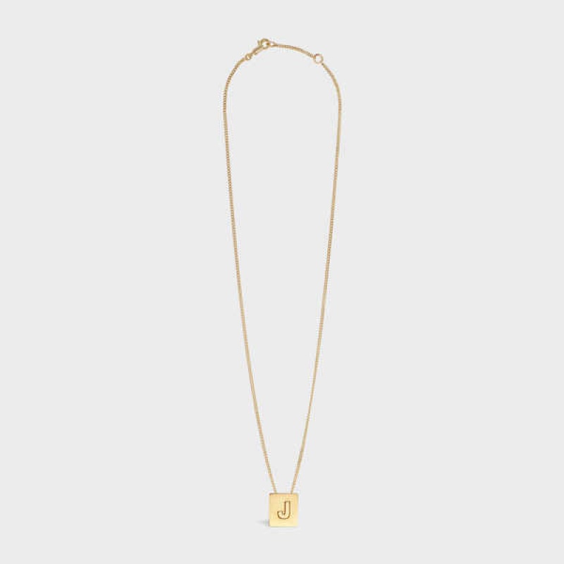 Gold Celine Alphabet J in Brass with Gold finish Necklaces | CL-592273