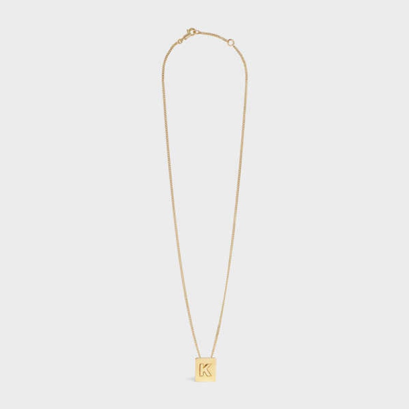 Gold Celine Alphabet K in Brass with Gold finish Necklaces | CL-592274