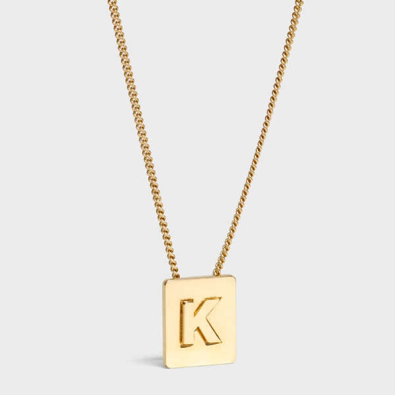 Gold Celine Alphabet K in Brass with Gold finish Necklaces | CL-592274