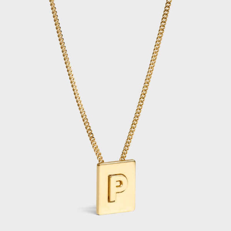 Gold Celine Alphabet P in Brass with Gold finish Necklaces | CL-592279