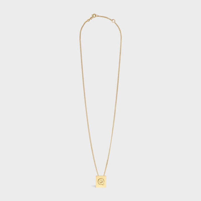 Gold Celine Alphabet Q in Brass with Gold finish Necklaces | CL-592280