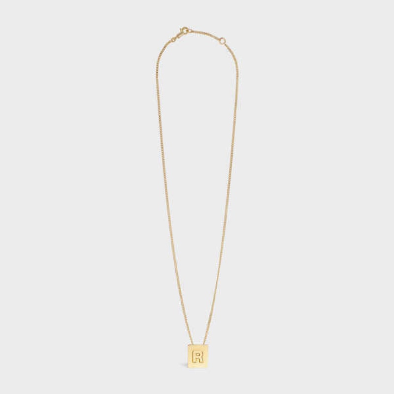 Gold Celine Alphabet R in Brass with Gold finish Necklaces | CL-592281