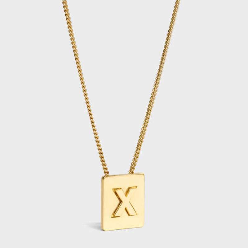 Gold Celine Alphabet X in Brass with Gold finish Necklaces | CL-592287