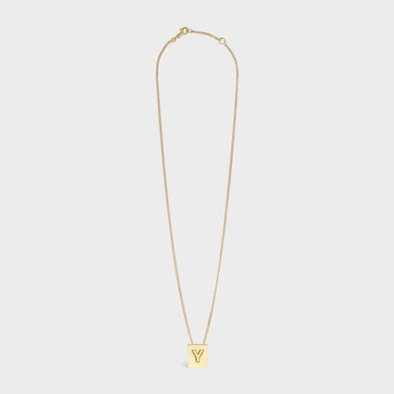 Gold Celine Alphabet Y in Brass with Gold finish Necklaces | CL-592288